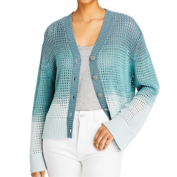 ATM Blue Ombre Wool Blend Open Knit Button Front Wool Cashmere Cardigan Size Xl - Picture 11 of 12